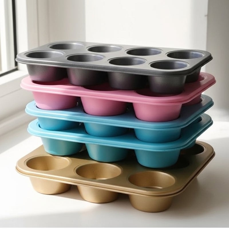 عام صينيه كب كيك جرانيت 12عين هي الخيار المثالي لعشاق الكيك. تتميز هذه الصينية بجودة عالية ومرونة تجعلها مثالية للاستخدام اليومي. بفضل تصميمها الفريد، يمكنك استخدامها لعمل كب كيك شهي وفطائر ووافل بسهولة وراحة. - Image 1